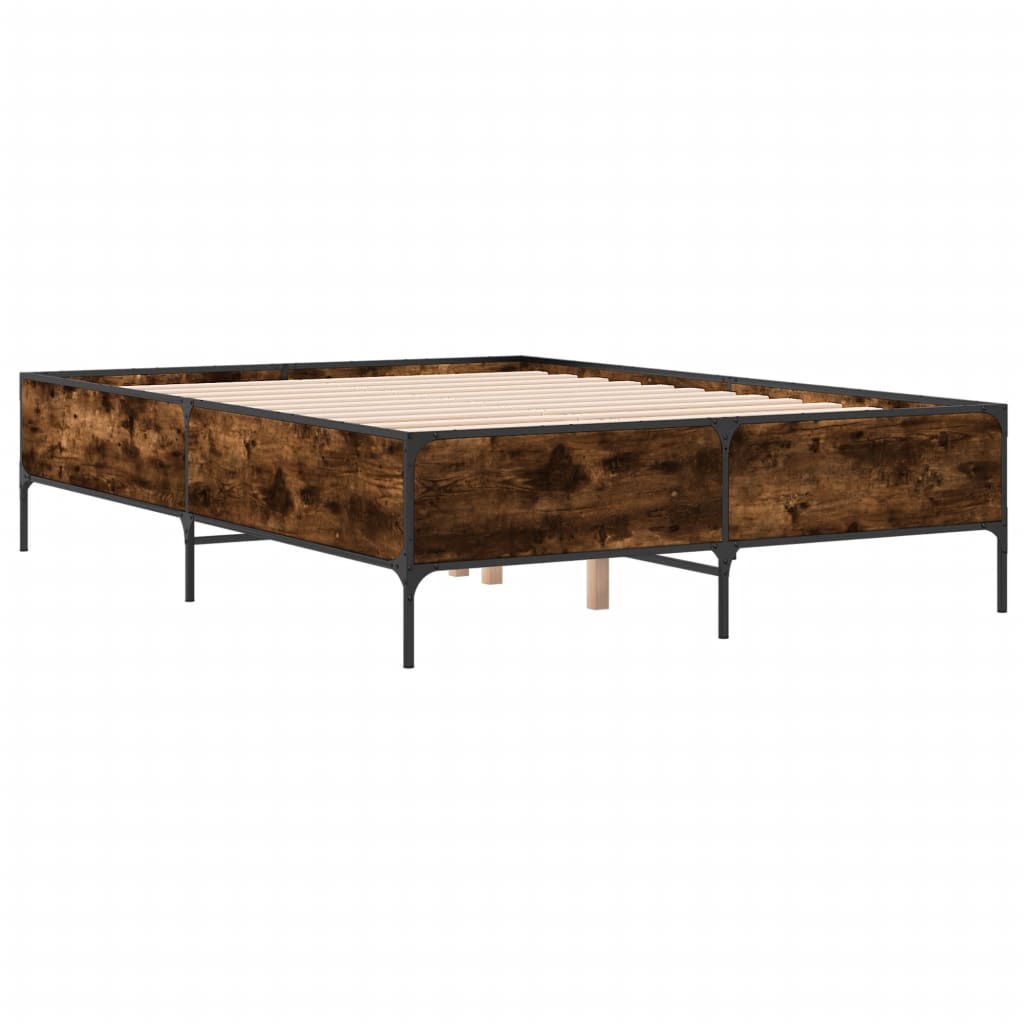 sengestel 150x200cm konstrueret træ og metal røget egetræsfarve