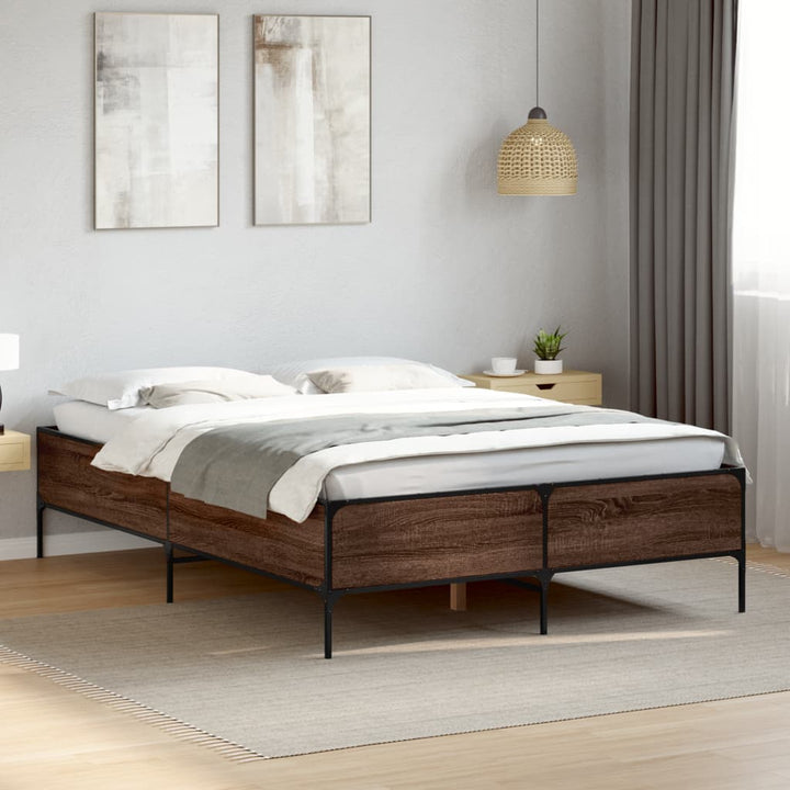sengestel 150x200 cm konstrueret træ og metal brun egetræ