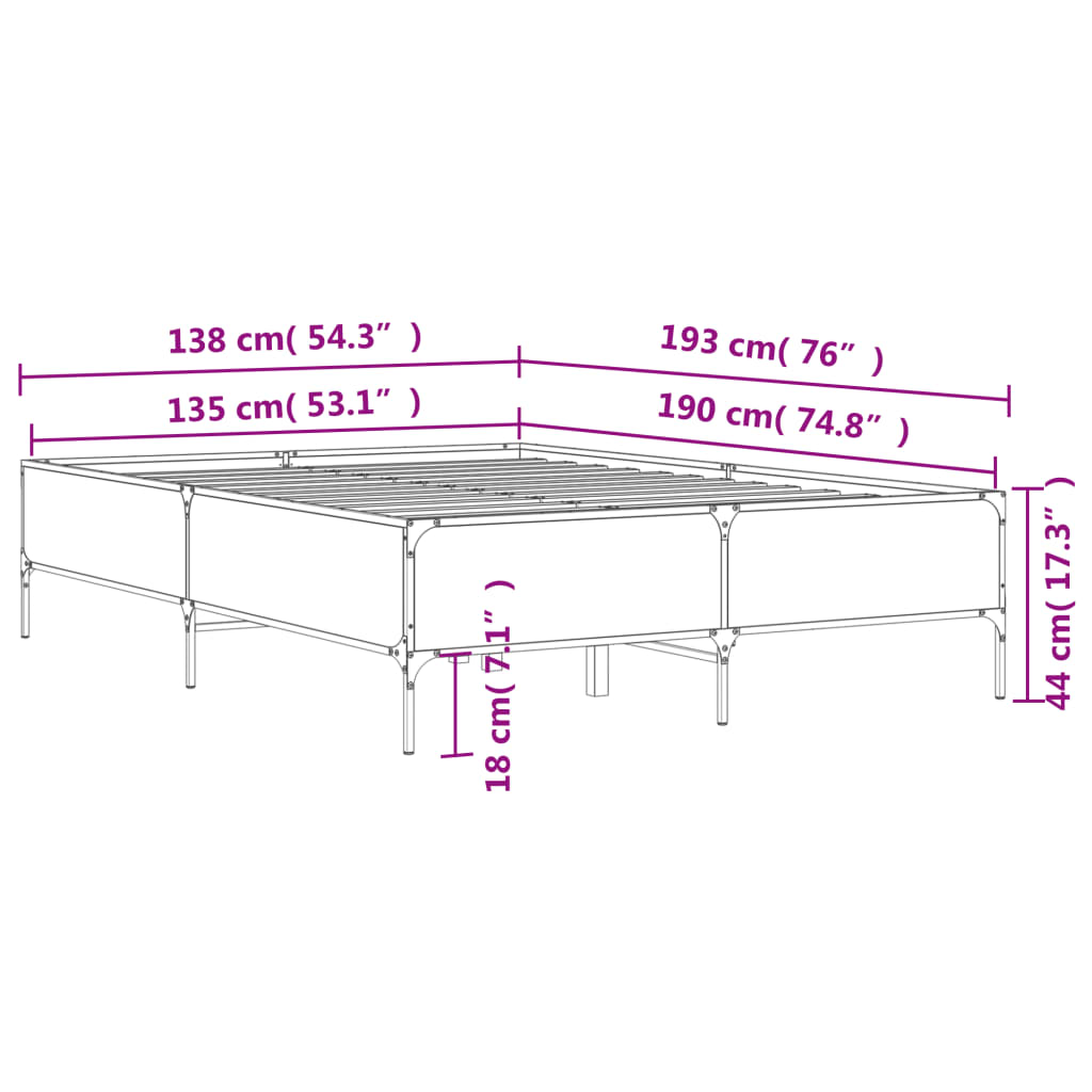 sengestel 135x190 cm konstrueret træ og metal sort