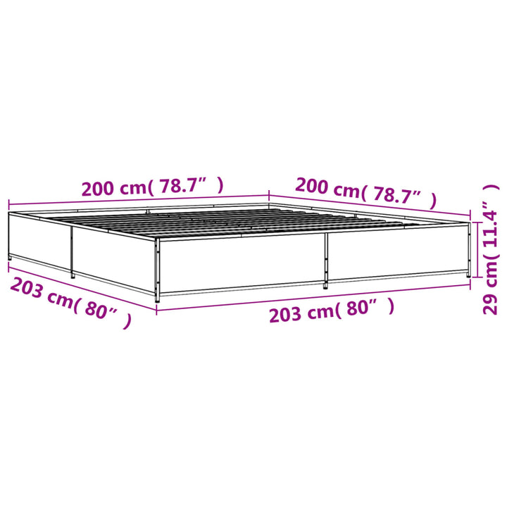 sengestel 200x200 cm konstrueret træ og metal grå sonoma-eg