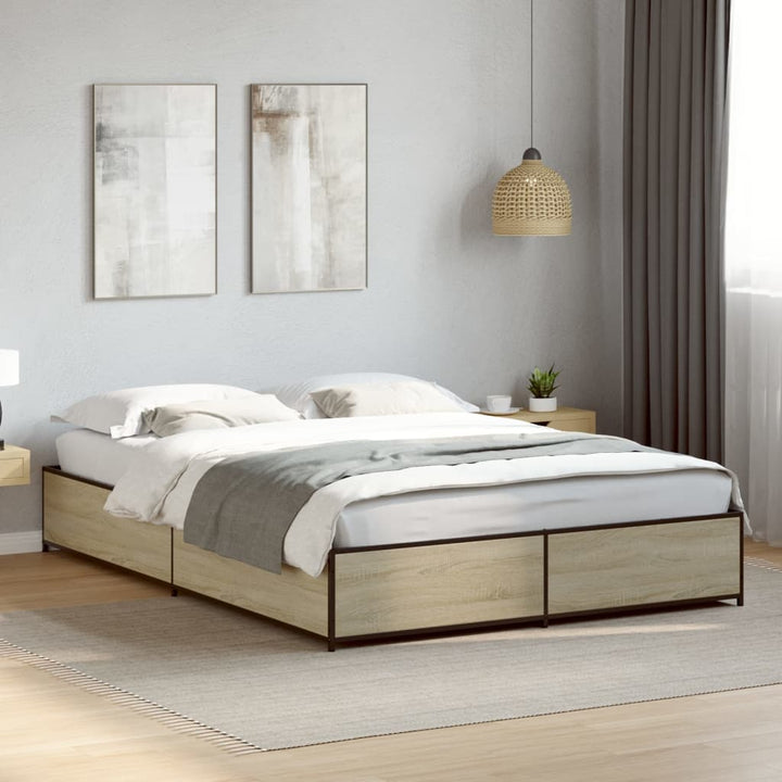 sengestel 150x200 cm konstrueret træ og metal sonoma-eg