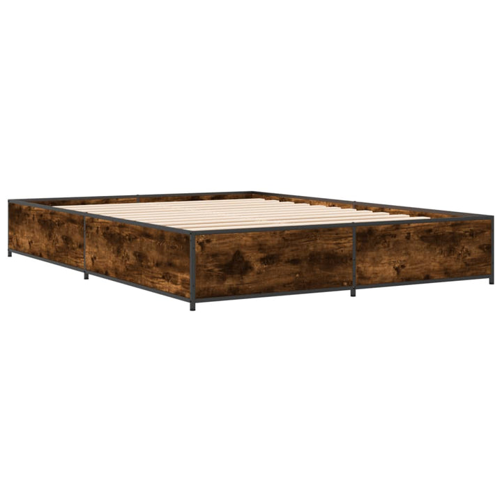 sengestel 150x200cm konstrueret træ og metal røget egetræsfarve