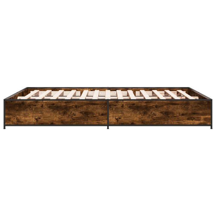 sengestel 150x200cm konstrueret træ og metal røget egetræsfarve