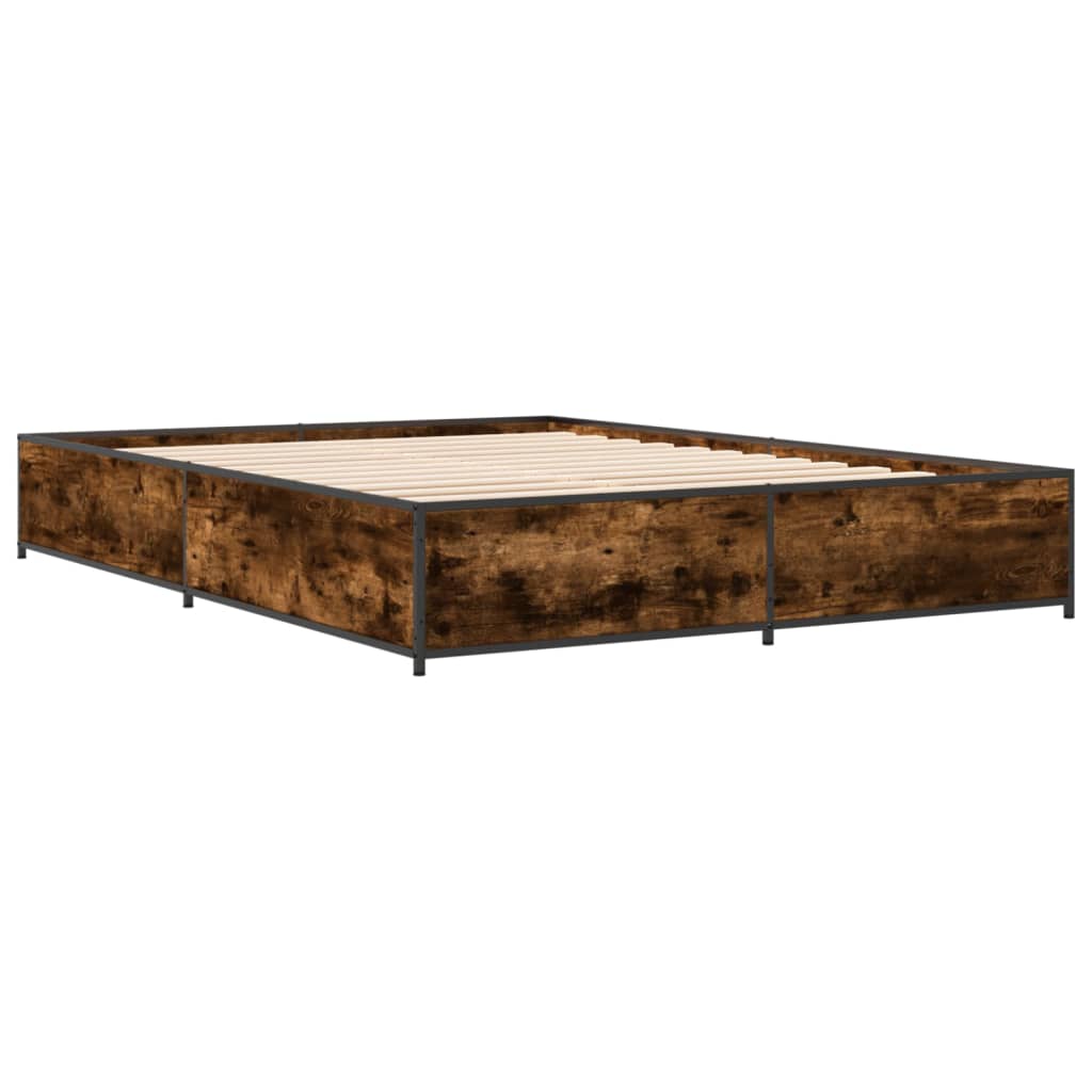 sengestel 150x200cm konstrueret træ og metal røget egetræsfarve