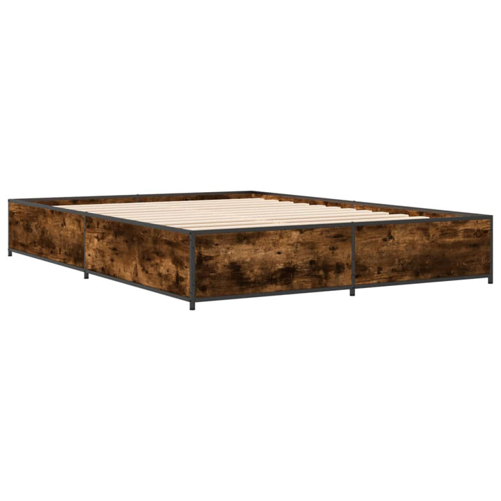 sengestel 150x200cm konstrueret træ og metal røget egetræsfarve