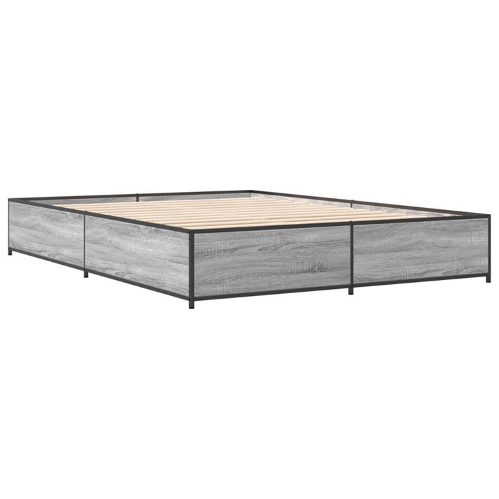 sengestel 150x200 cm konstrueret træ og metal grå sonoma-eg