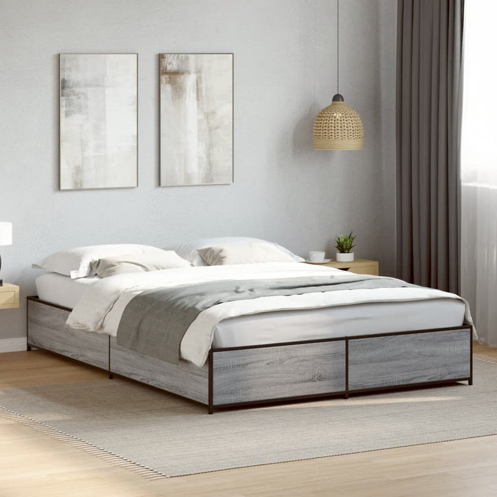 sengestel 150x200 cm konstrueret træ og metal grå sonoma-eg