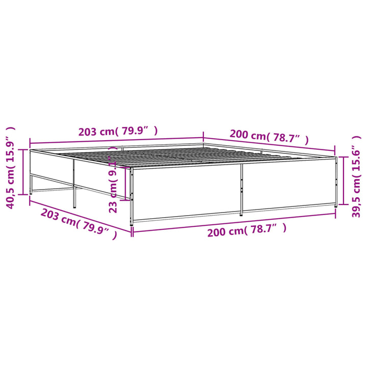 sengestel 200x200 cm konstrueret træ og metal grå sonoma-eg