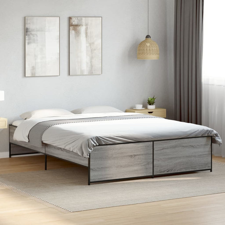 sengestel 160x200 cm konstrueret træ og metal grå sonoma-eg