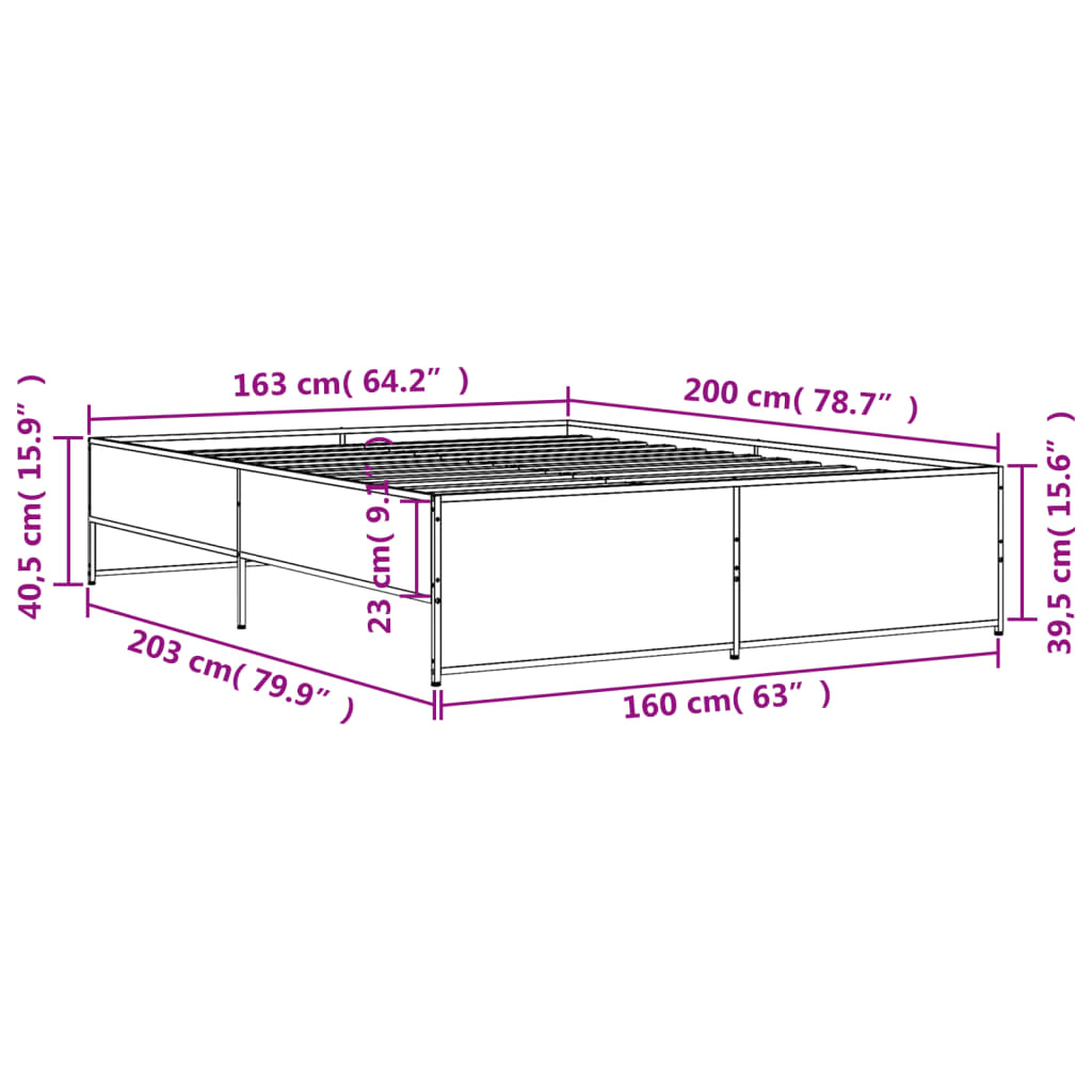 sengestel 160x200 cm konstrueret træ og metal brun egetræ