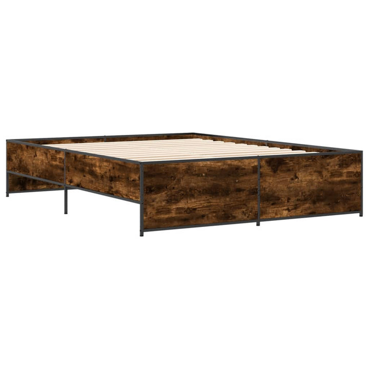 sengestel 150x200cm konstrueret træ og metal røget egetræsfarve