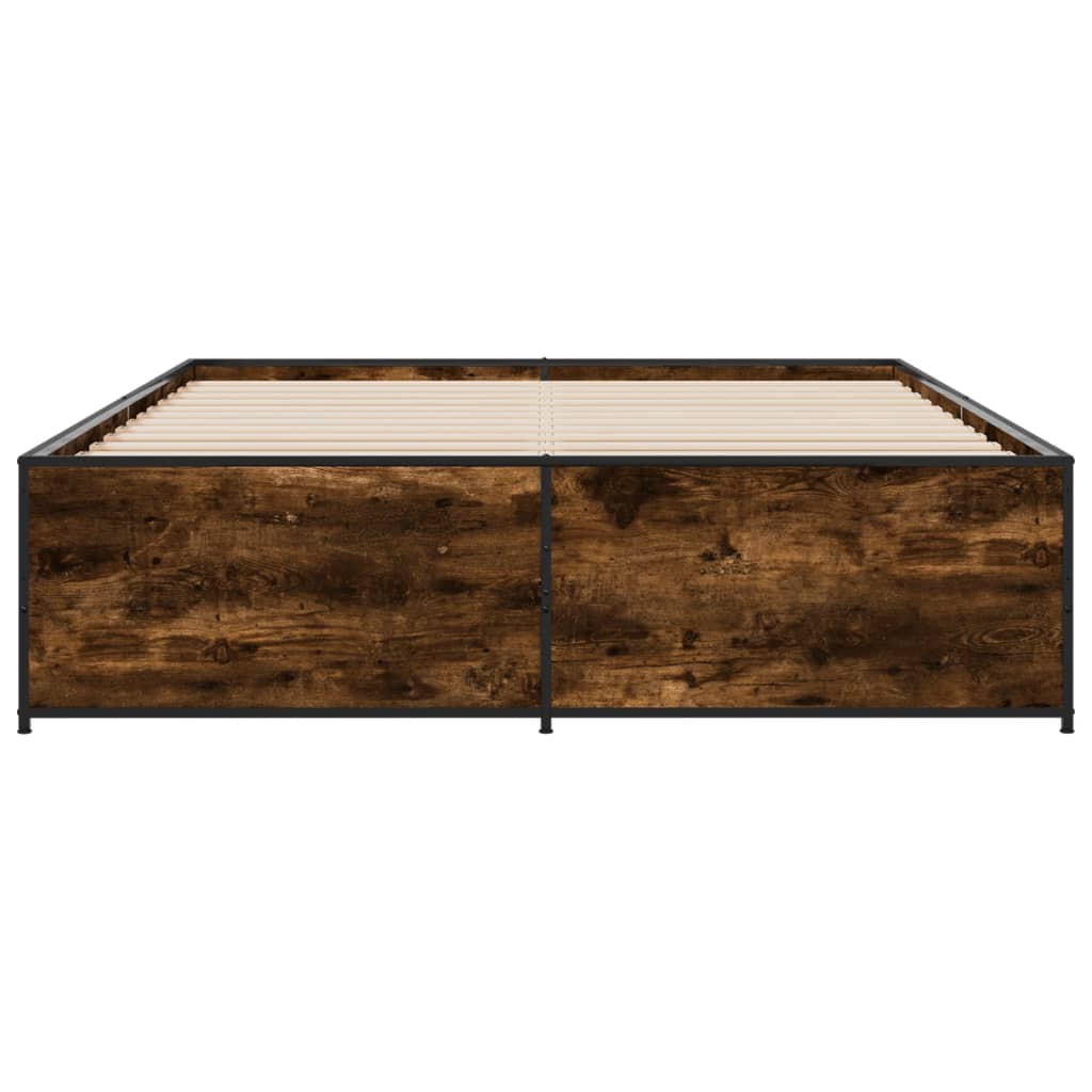 sengestel 150x200cm konstrueret træ og metal røget egetræsfarve