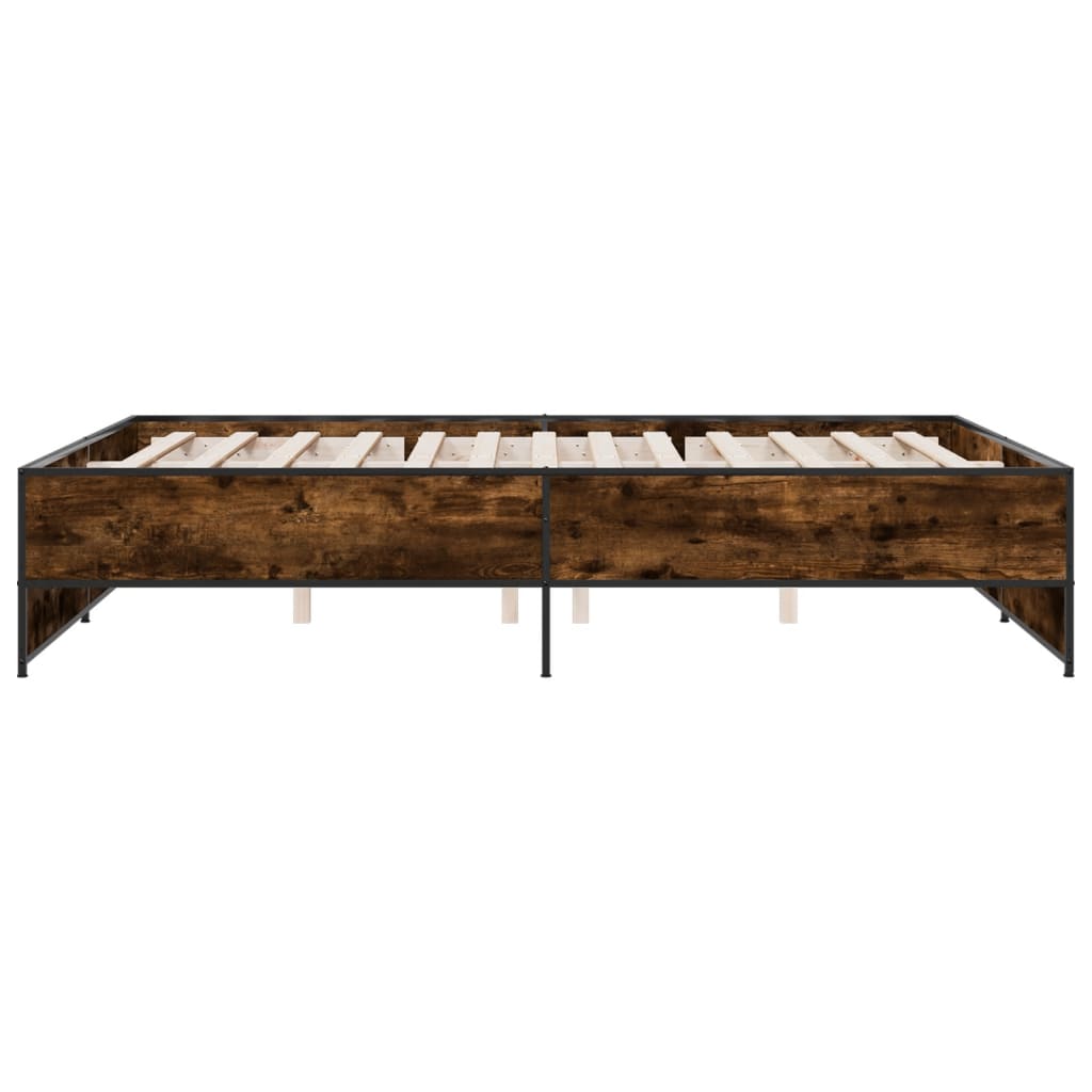 sengestel 150x200cm konstrueret træ og metal røget egetræsfarve