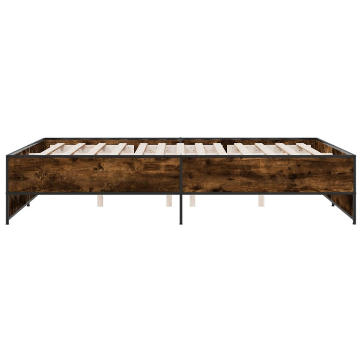 sengestel 150x200cm konstrueret træ og metal røget egetræsfarve