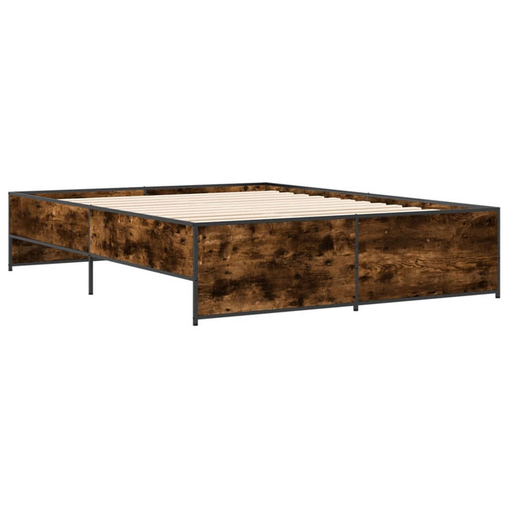 sengestel 150x200cm konstrueret træ og metal røget egetræsfarve