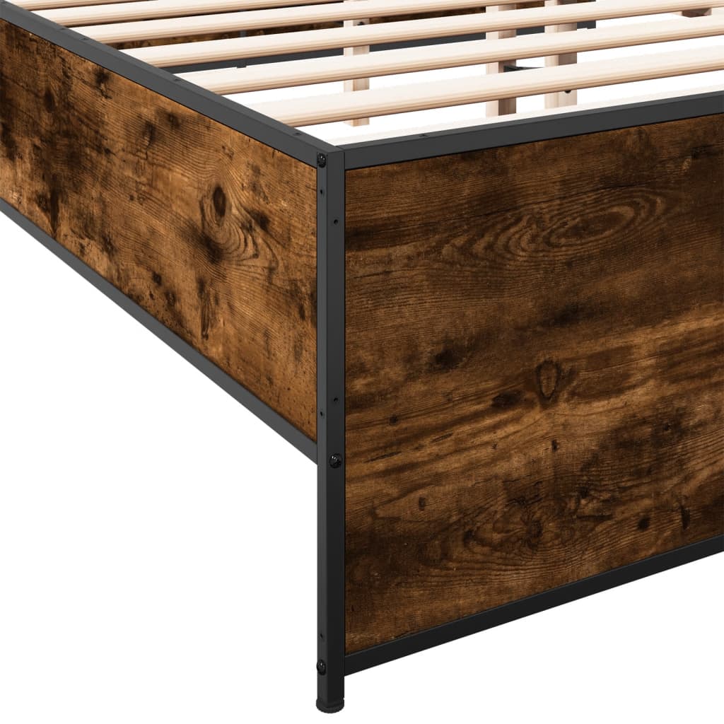 sengestel 150x200cm konstrueret træ og metal røget egetræsfarve
