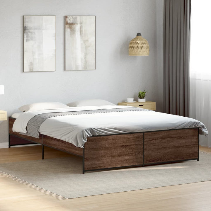sengestel 150x200 cm konstrueret træ og metal brun egetræ