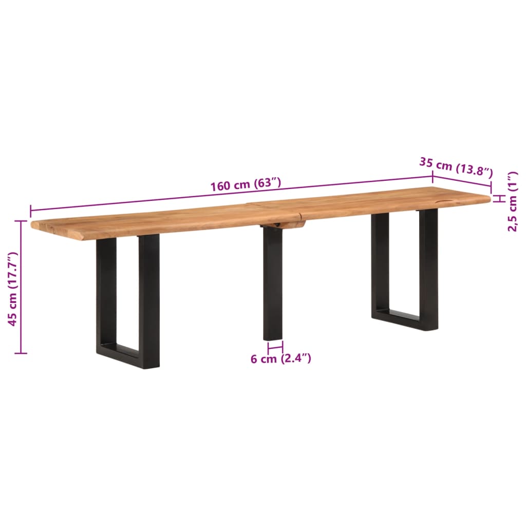 bænk 160 cm massiv træ akacie og stål