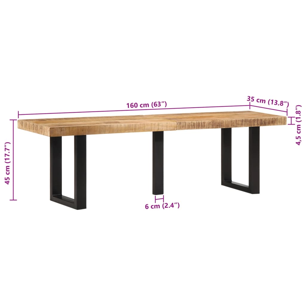 bænk 160 cm massivt ru mangotræ og stål