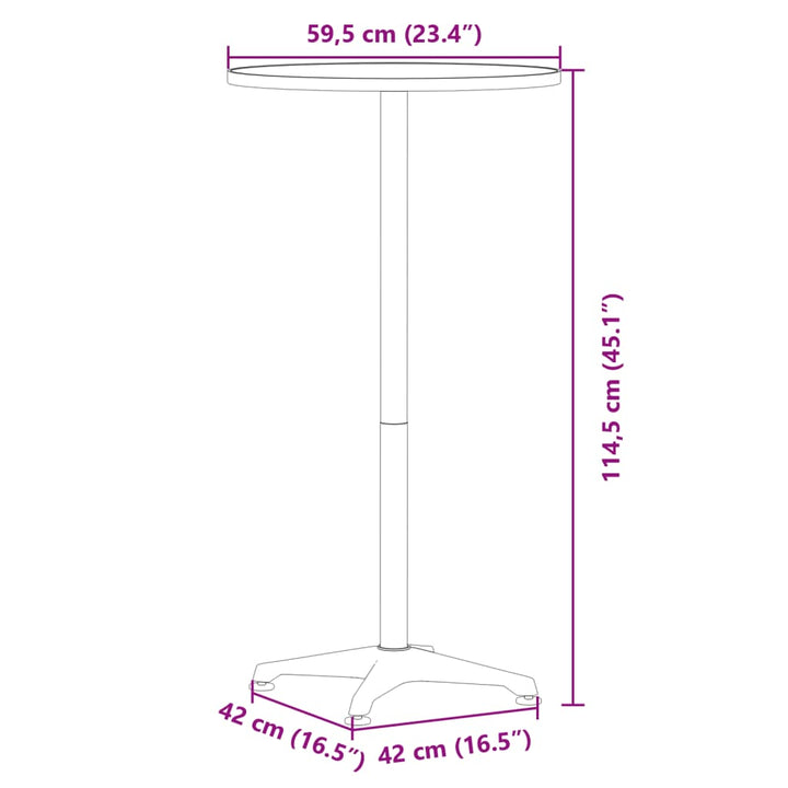 udendørs barbord Ø59,5x70/114,5 cm højdejusterbart aluminium
