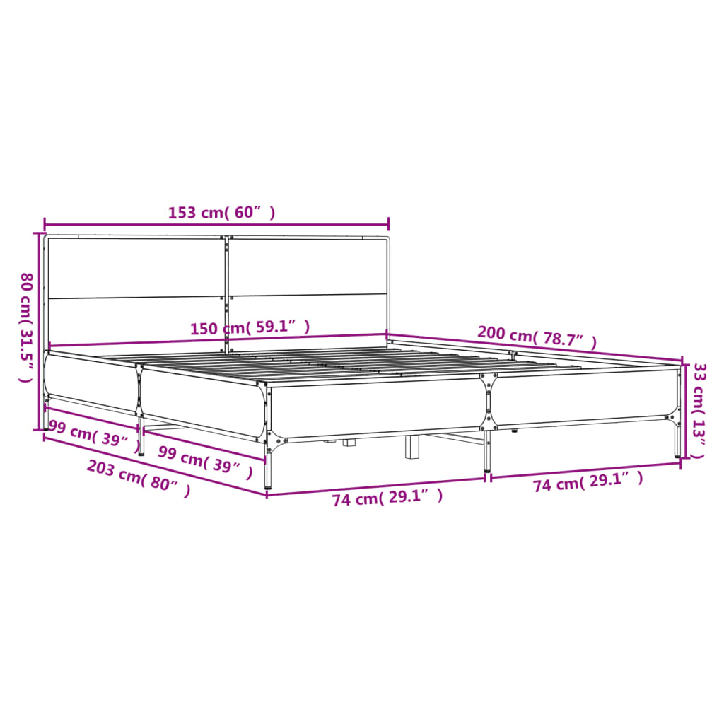 sengestel 150x200 cm konstrueret træ og metal sort