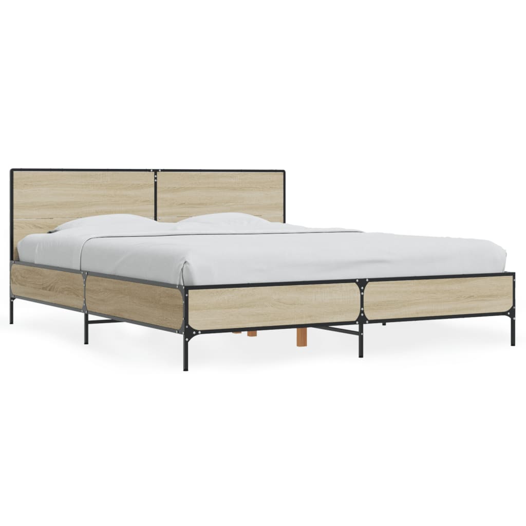 sengestel 150x200 cm konstrueret træ og metal sonoma-eg