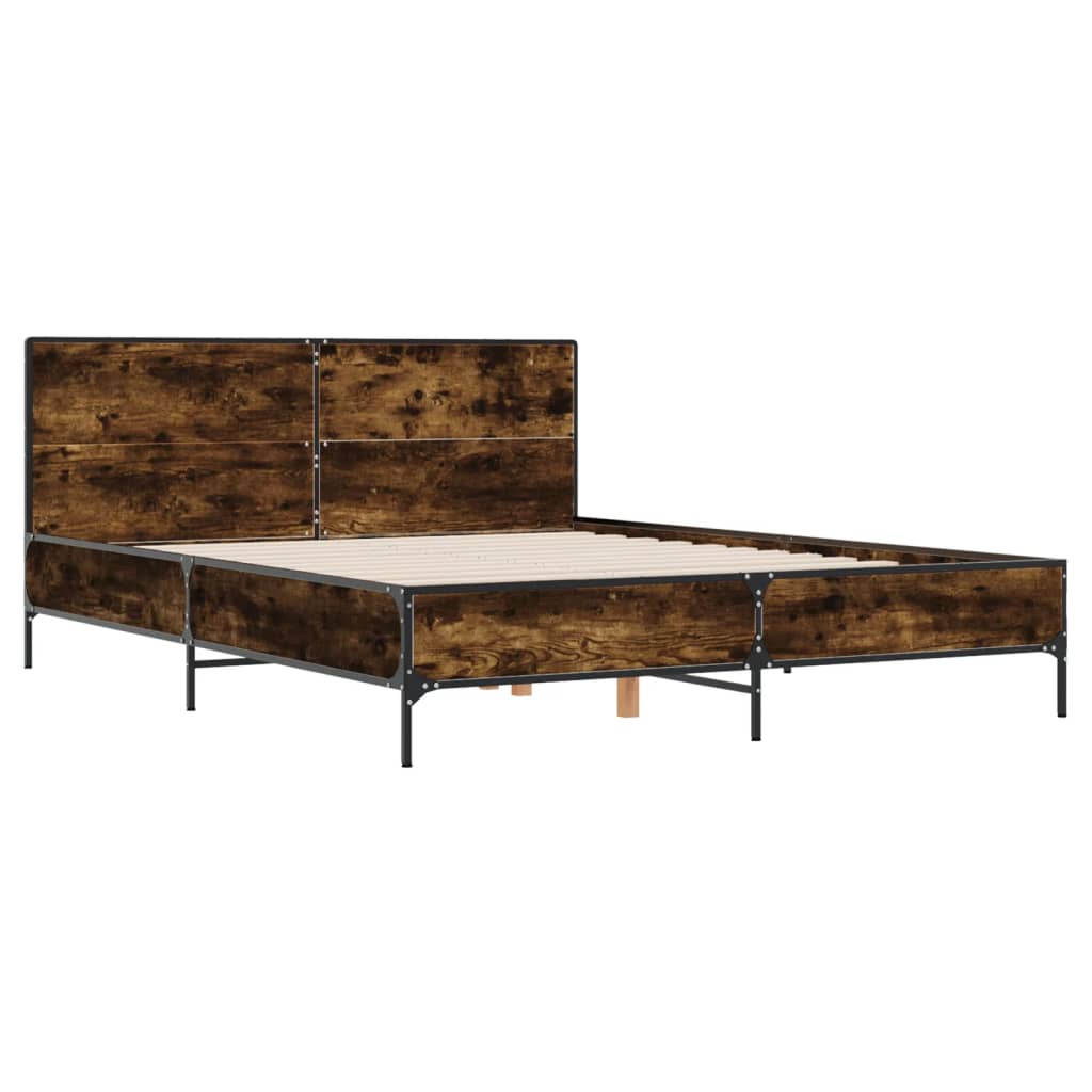 sengestel 150x200cm konstrueret træ og metal røget egetræsfarve