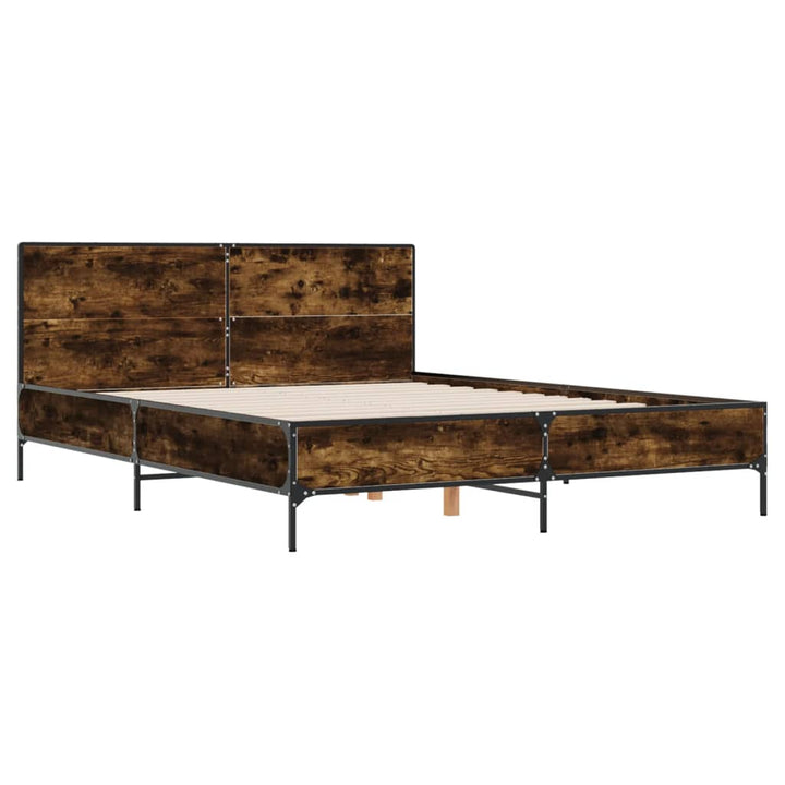 sengestel 150x200cm konstrueret træ og metal røget egetræsfarve