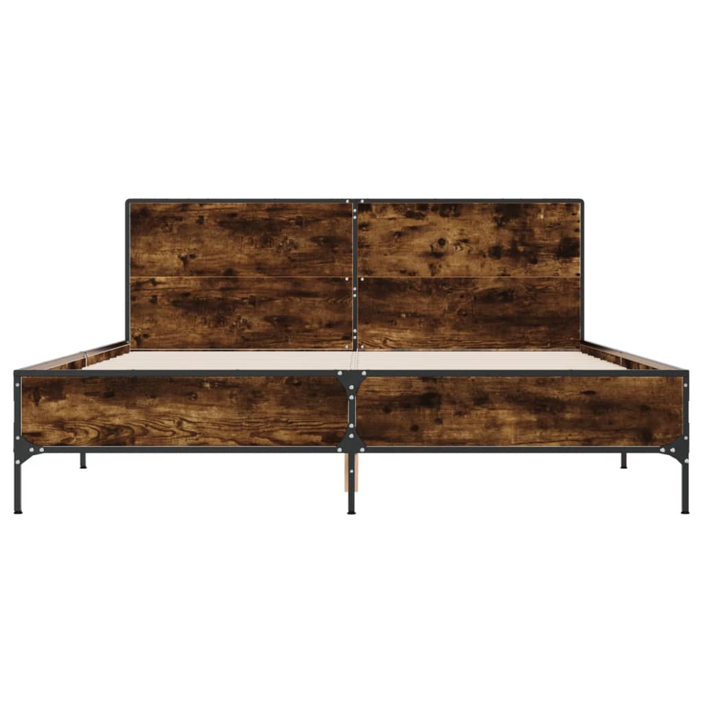 sengestel 150x200cm konstrueret træ og metal røget egetræsfarve