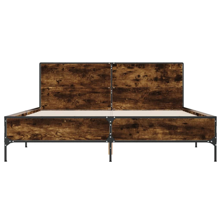 sengestel 150x200cm konstrueret træ og metal røget egetræsfarve