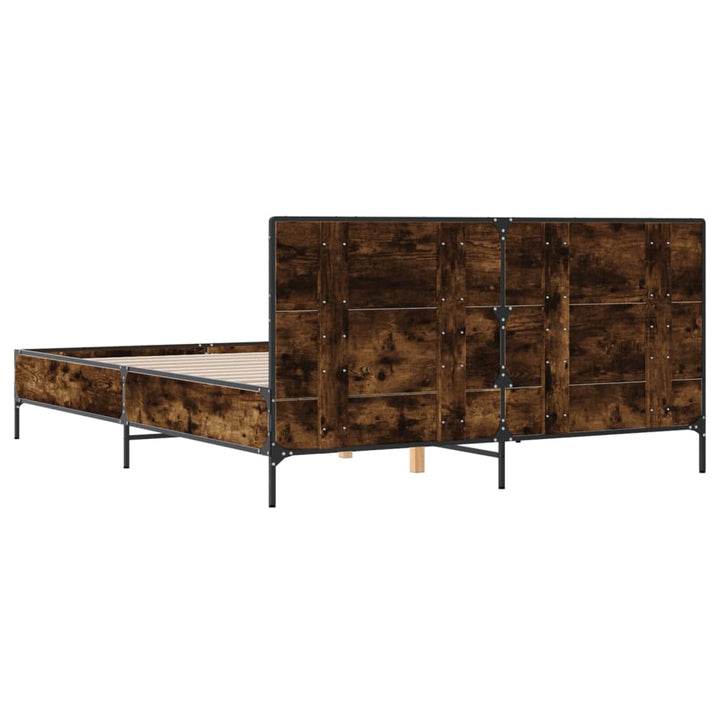 sengestel 150x200cm konstrueret træ og metal røget egetræsfarve