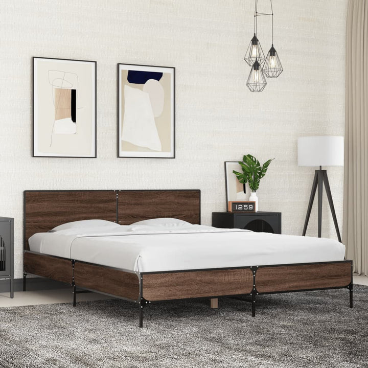 sengestel 150x200 cm konstrueret træ og metal brun egetræ