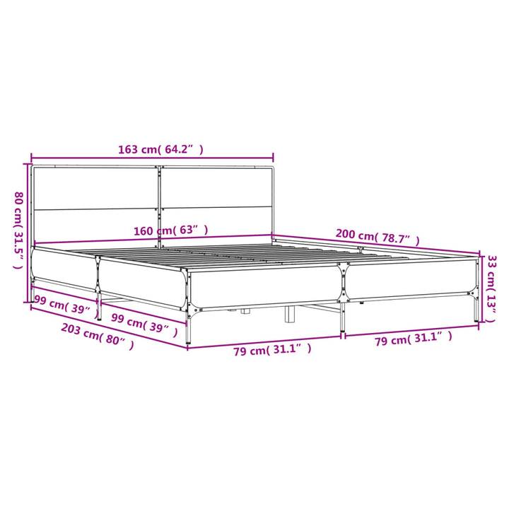 sengestel 160x200 cm konstrueret træ og metal sort