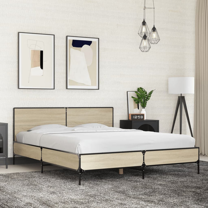 sengestel 160x200 cm konstrueret træ og metal sonoma-eg
