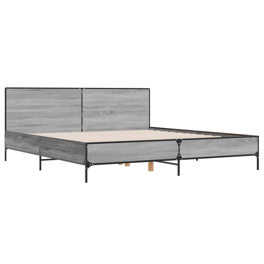 sengestel 200x200 cm konstrueret træ og metal grå sonoma-eg