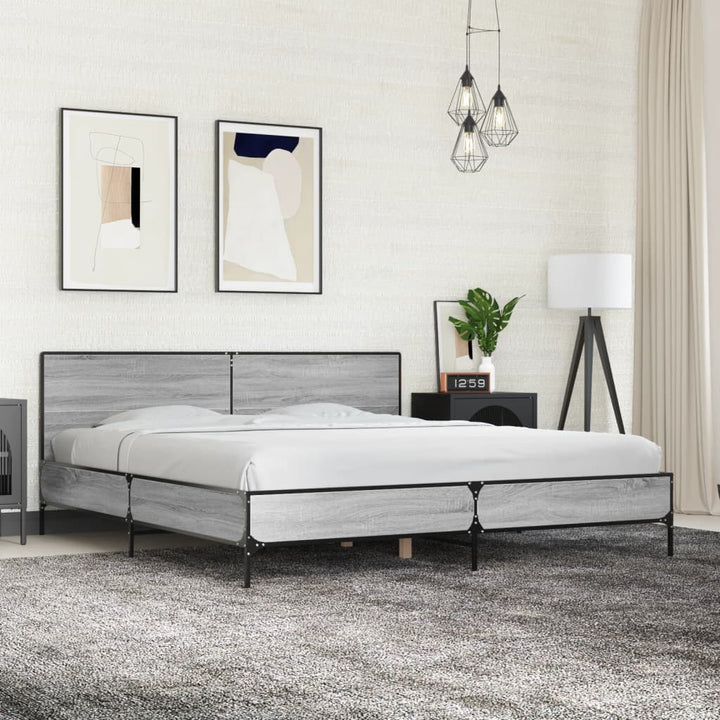 sengestel 200x200 cm konstrueret træ og metal grå sonoma-eg