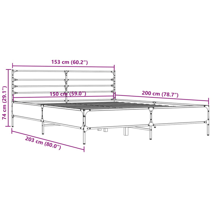 sengestel 150x200 cm konstrueret træ og metal sonoma-eg