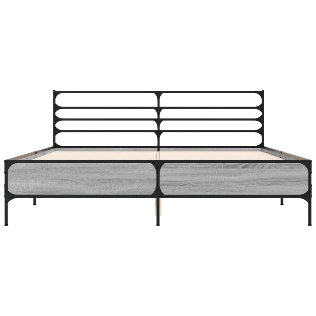 sengestel 150x200 cm konstrueret træ og metal grå sonoma-eg
