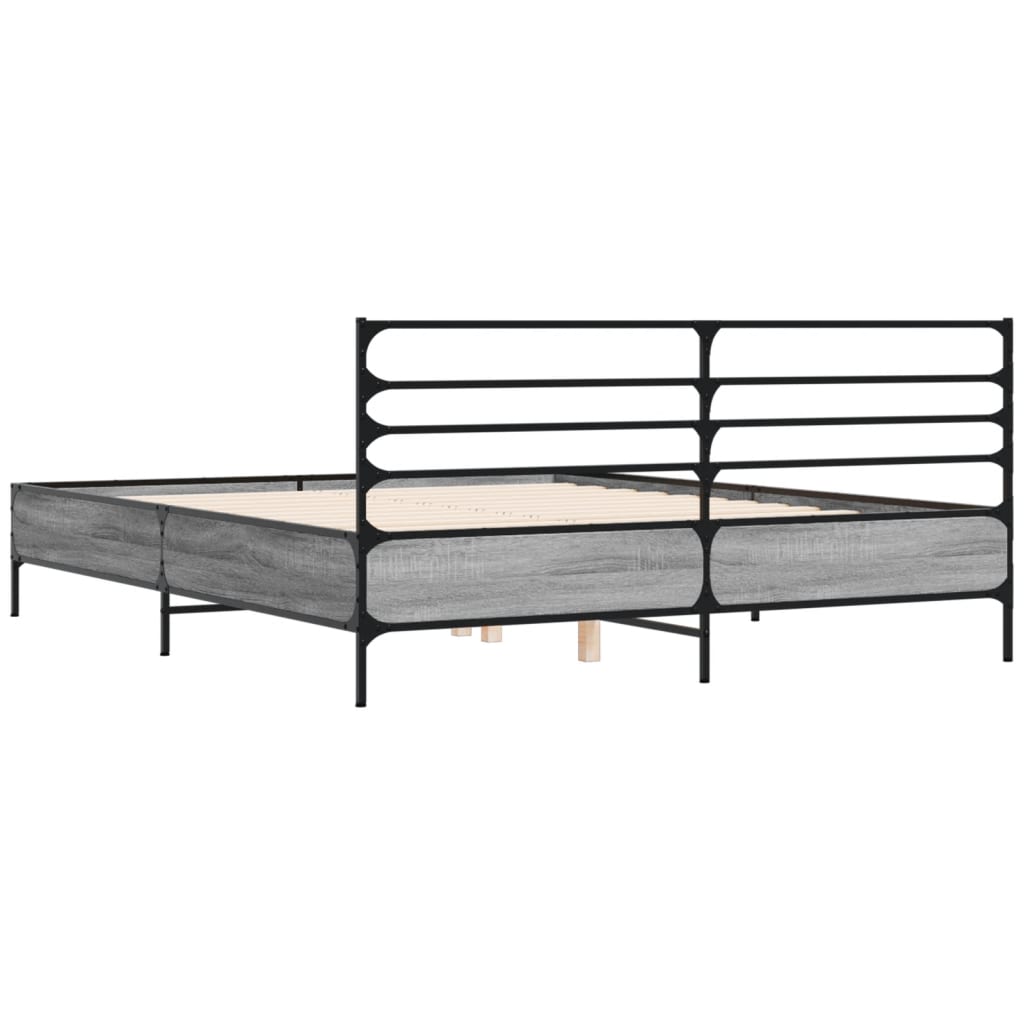 sengestel 150x200 cm konstrueret træ og metal grå sonoma-eg