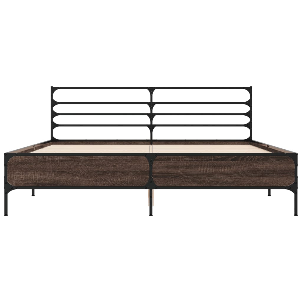 sengestel 150x200 cm konstrueret træ og metal brun egetræ