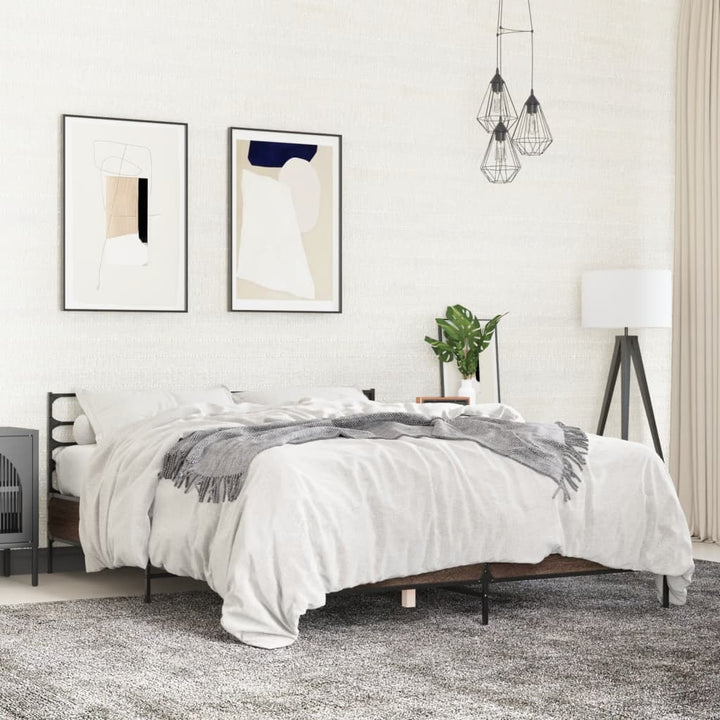 sengestel 150x200 cm konstrueret træ og metal brun egetræ