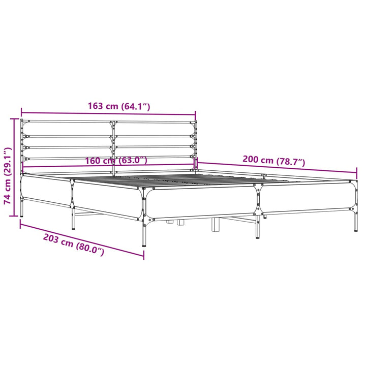 sengestel 160x200 cm konstrueret træ og metal sonoma-eg