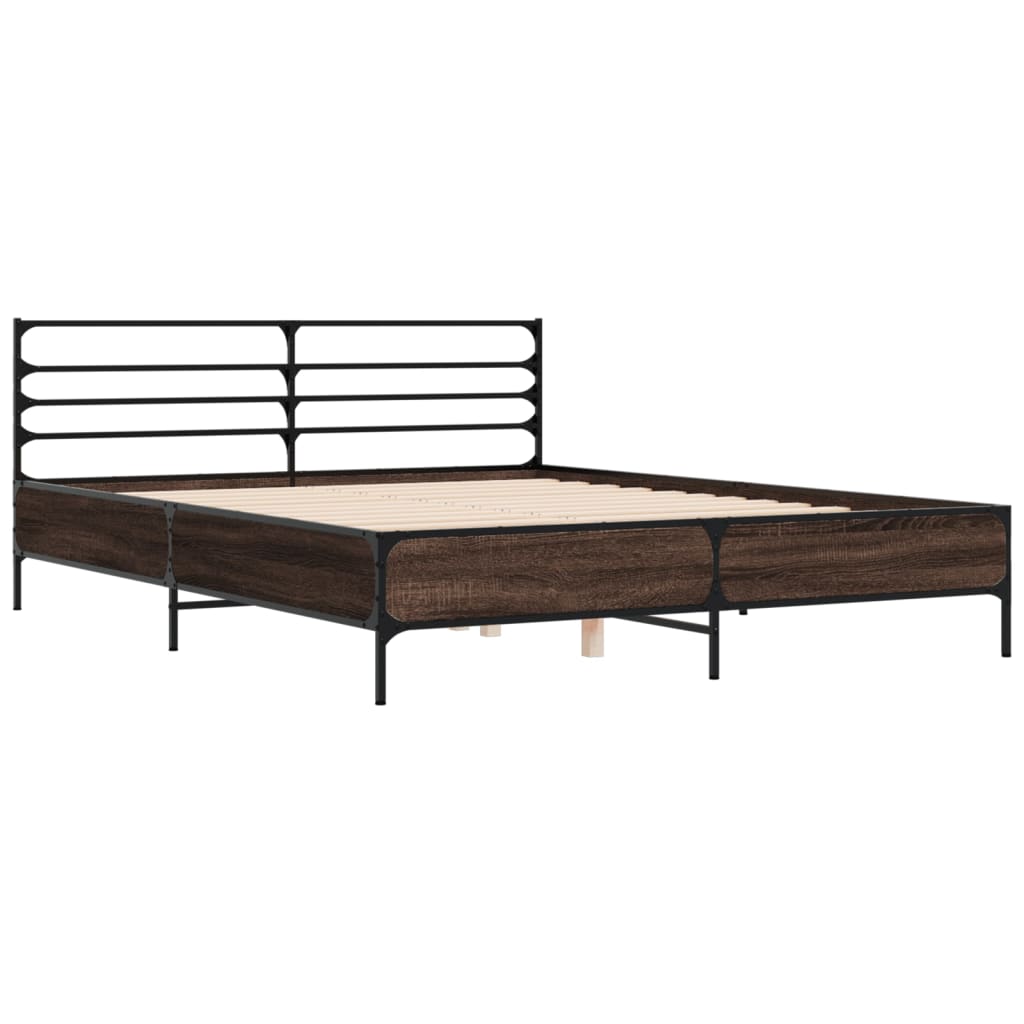 sengestel 160x200 cm konstrueret træ og metal brun egetræ