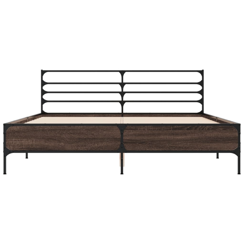 sengestel 160x200 cm konstrueret træ og metal brun egetræ