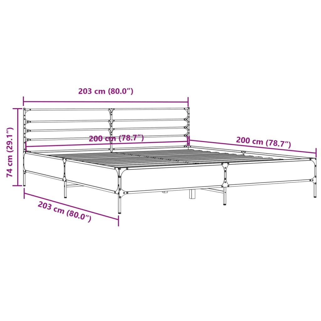 sengestel 200x200 cm konstrueret træ og metal grå sonoma-eg