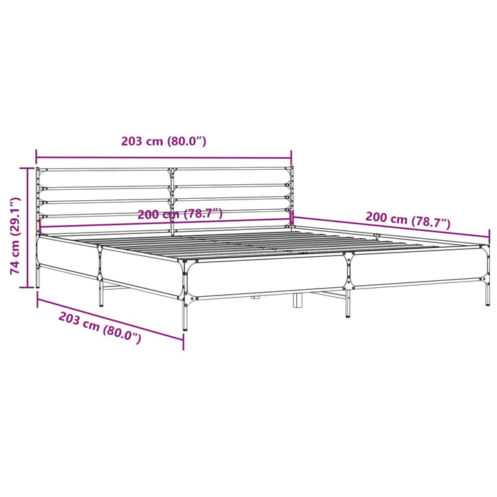 sengestel 200x200 cm konstrueret træ og metal grå sonoma-eg
