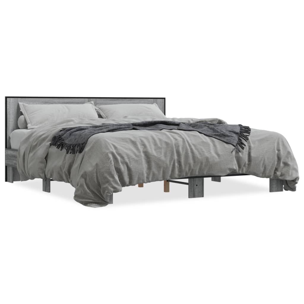 sengestel 200x200 cm konstrueret træ og metal grå sonoma-eg