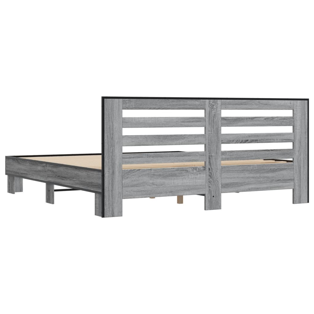 sengestel 200x200 cm konstrueret træ og metal grå sonoma-eg