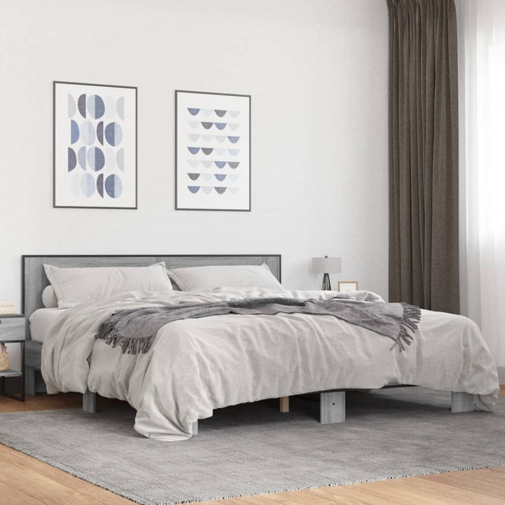 sengestel 200x200 cm konstrueret træ og metal grå sonoma-eg