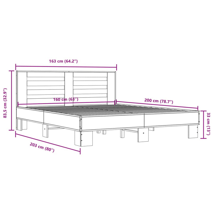 sengestel 160x200 cm konstrueret træ og metal sonoma-eg